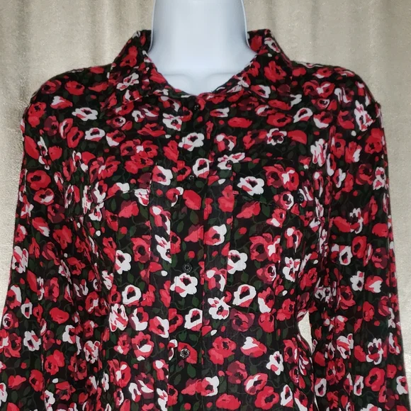 NWOT Ralph Lauren red pink & black floral button down blouse top Womens Large - Picture 6 of 6